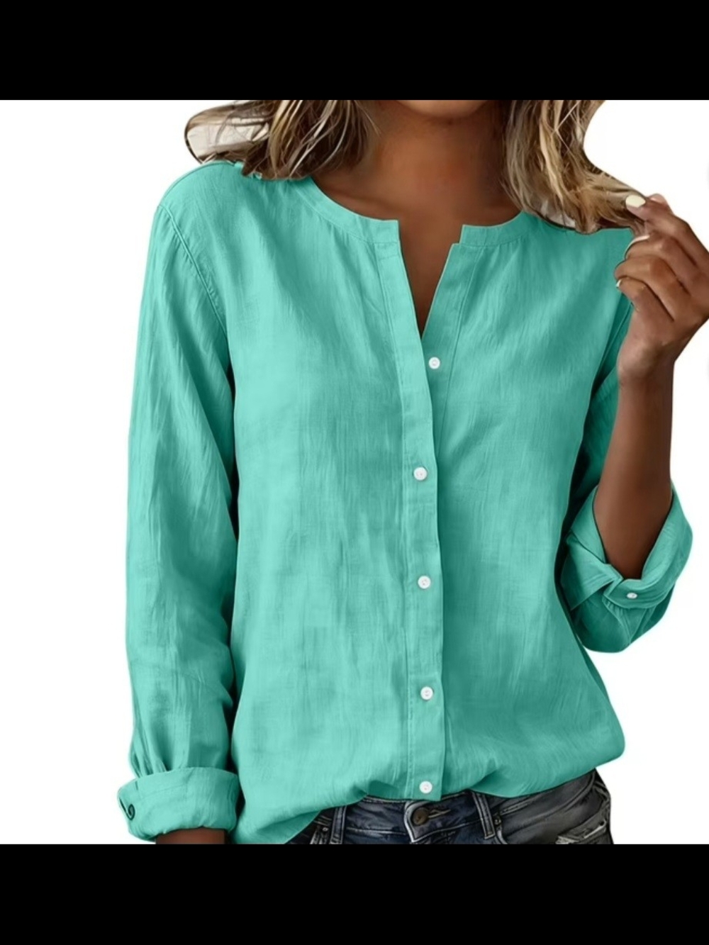 Women’s Linen Button-Front Long Sleeve Top